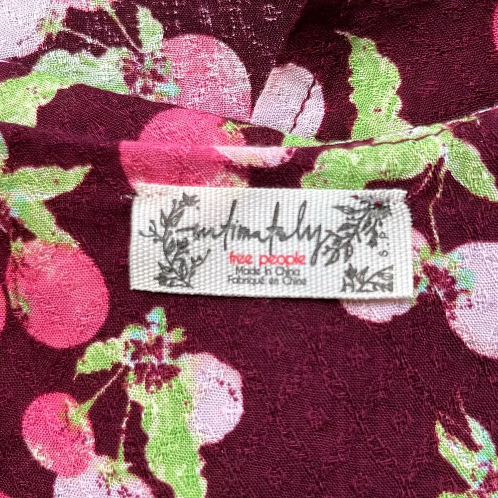 Free People Intimately Worth It Fruit Print Cami Tank Top Burgundy Wine Small